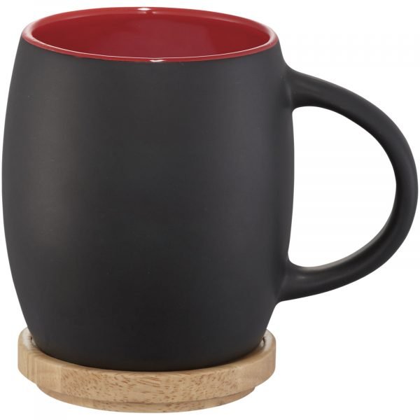 Taza de cerámica de 400 ml con base de madera  para personalizar con logo - Imagen 3