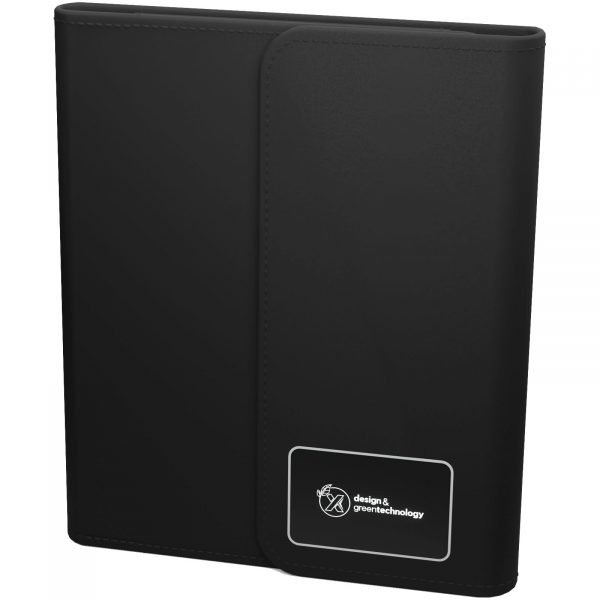 Libreta A5 con batería externa inalámbrica de 5 W y 4000 mAh y logotipo retroiluminado "SCX.design O18"