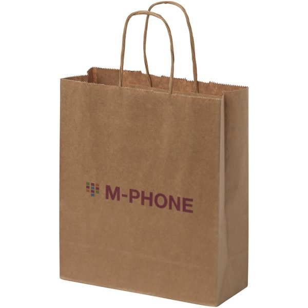 Bolsa de papel kraft 80 g/m2 con asas retorcidas, 18 x 8 x 21 cm para personalizar con logo - Imagen 2
