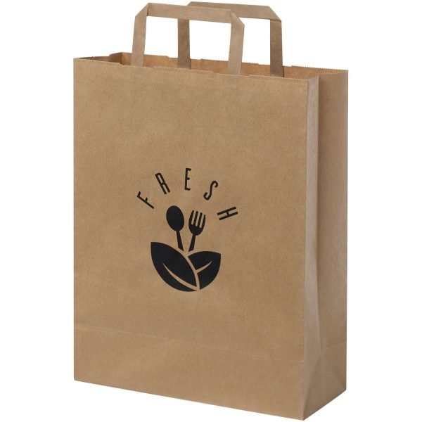 Bolsa de papel kraft 80-90 g/m2 con asas planas, 25 x 11 x 32 cm para personalizar con logo - Imagen 2