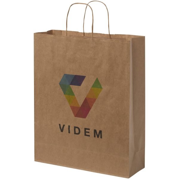 Bolsa de papel kraft 80-90 g/m2 con asas retorcidas, 32 x 12 x 40 cm para personalizar con logo - Imagen 2
