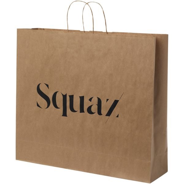 Bolsa de papel kraft 90-100 g/m2 con asas retorcidas, 49.5 x 14 x 44 cm para personalizar con logo - Imagen 2