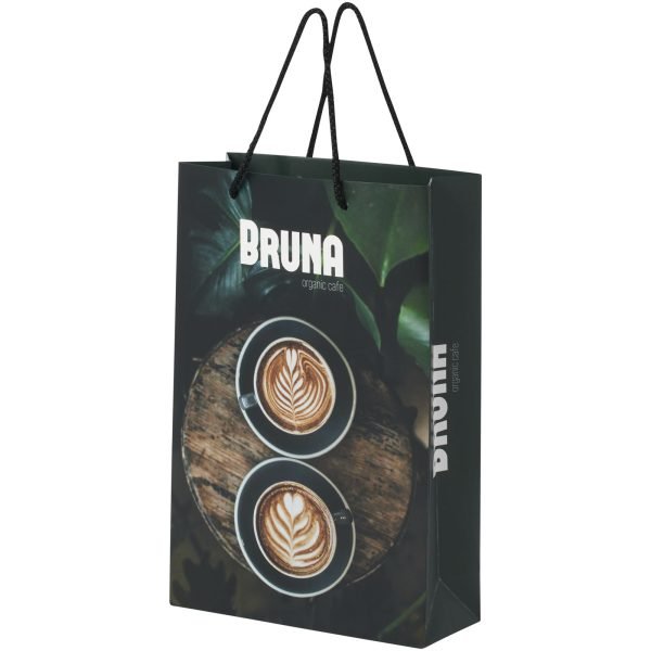 Bolsa de papel integra 170 g/m2 hecha a mano con asas de cordón en PP
