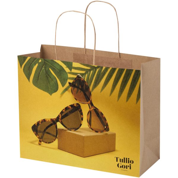 Bolsa de papel kraft 120 g/m2 con asas de papel retorcido, 31 x 12 x 25 cm para personalizar con logo - Imagen 2