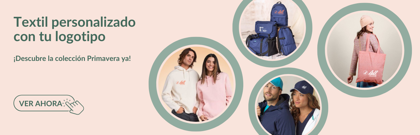 Textil personalizado con logotipo para empresas – sudaderas, mochilas, bolsas tote y gorras promocionales colección primavera | Agencia de regalo promocional