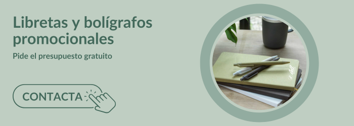 Libretas de tapa blanda, cuadernos clásicos y originales, otros artículos de escritura para su regalo promocional.