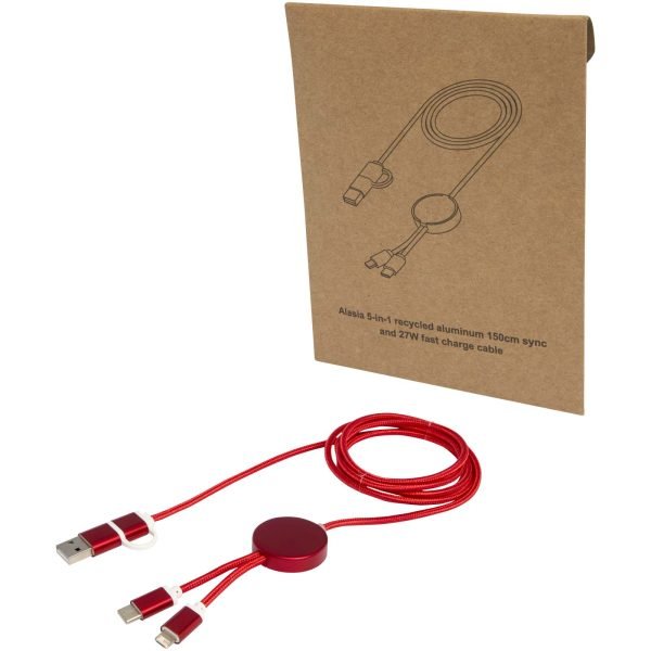 Cable 5 en 1 de aluminio y plástico reciclado de 150 cm para sincronización de datos y carga rápida de 27 W "Alasia"