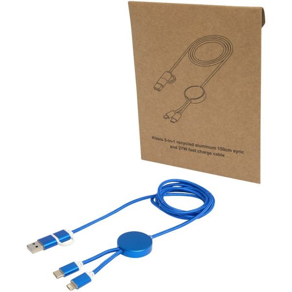 Cable 5 en 1 de aluminio y plástico reciclado de 150 cm para sincronización de datos y carga rápida de 27 W  para personalizar con logo - Imagen 2