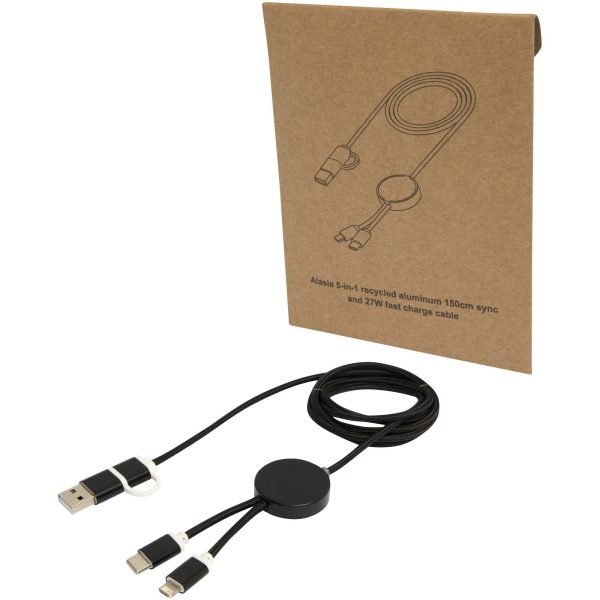 Cable 5 en 1 de aluminio y plástico reciclado de 150 cm para sincronización de datos y carga rápida de 27 W  para personalizar con logo - Imagen 4