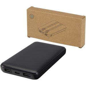 Batería externa de plástico reciclado de 10 000 mAh y 10 W con 2 cables integrados "Adhil"