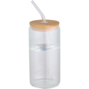 Jarra de 500 ml de vidrio borosilicato de pared simple con tapa de bambú "Mirage"
