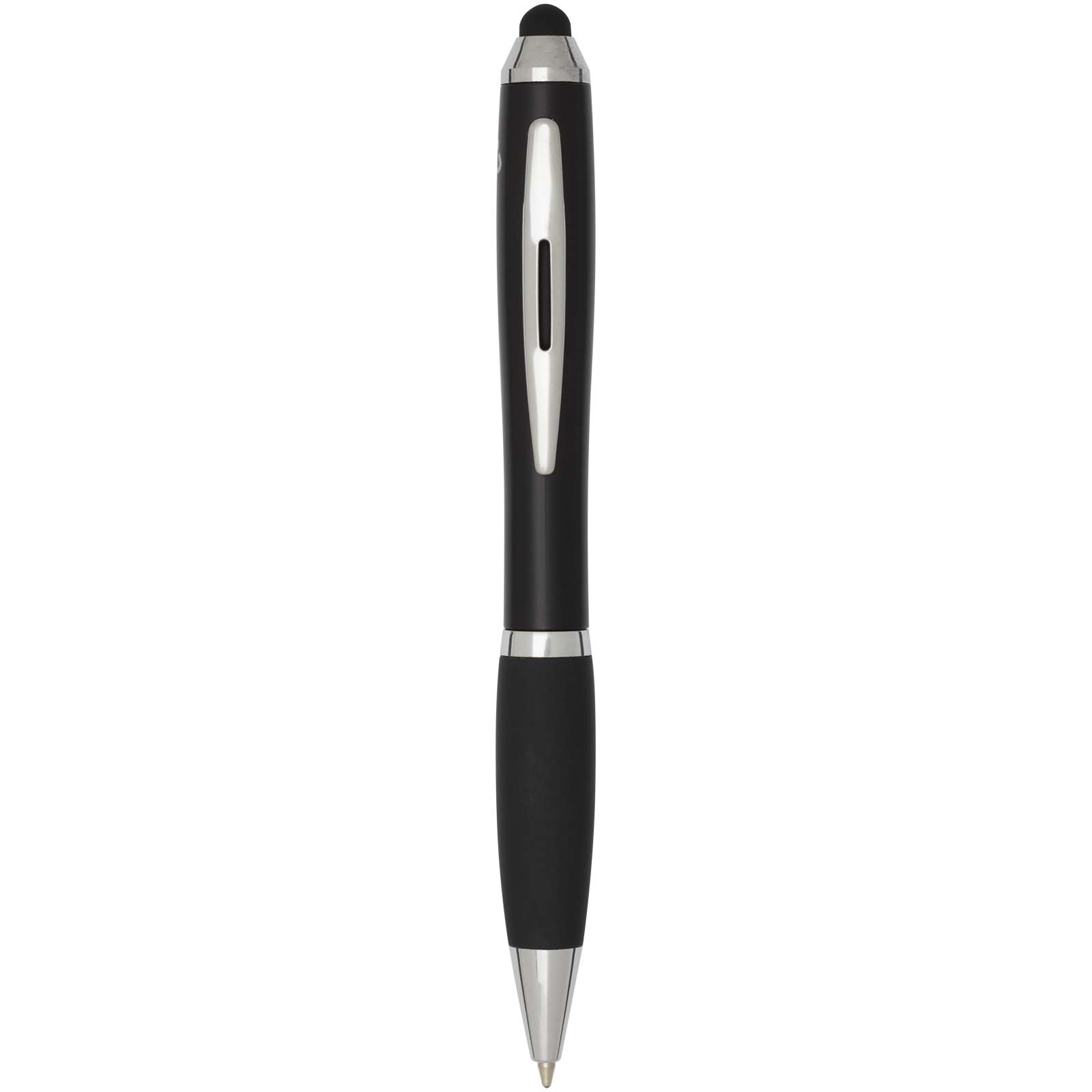 Bolígrafo de plástico reciclado con certificado RCS, stylus, cuerpo de color y empuñadura negra (tinta azul) Nash para personalizar con logo - Imagen 3