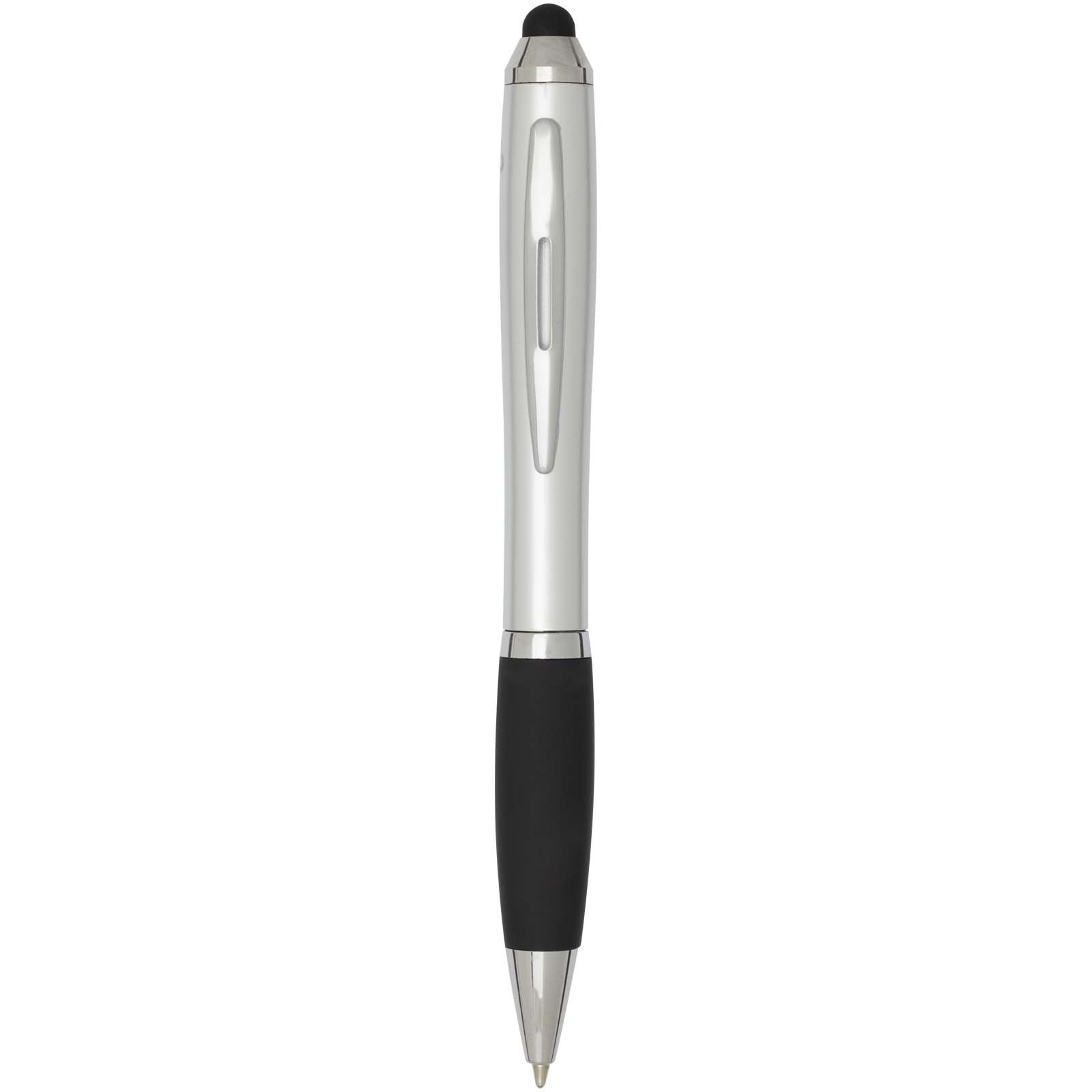 Bolígrafo de plástico reciclado con certificado RCS, stylus, cuerpo de color y empuñadura negra (tinta negra) Nash para personalizar con logo - Imagen 2