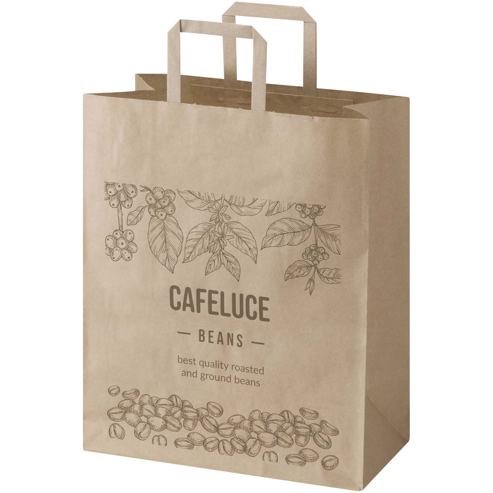 Bolsa de papel de 80-90 g/m2 con asas planas - 32 x 17 x 39 cm Kraft para personalizar con logo - Imagen 2