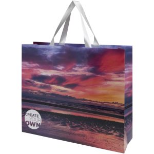 Bolsa de papel Smartfold de 230 g/m² con asas de cinta y laminado brillante - 42 x 12 x 35 cm